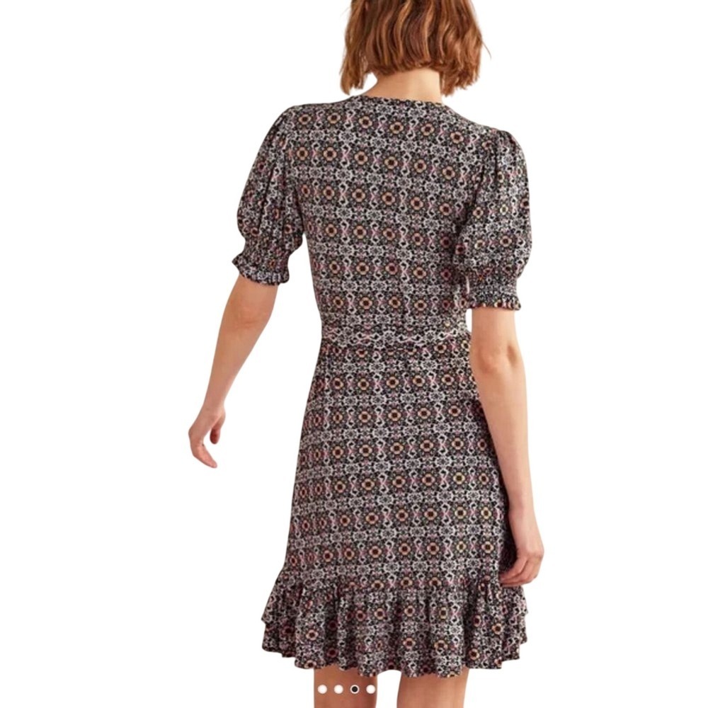 Boden Ruffle Wrap Stretch Jersey Mini Dress Black Opulent Pome Women's sz 2 New - Picture 3 of 11